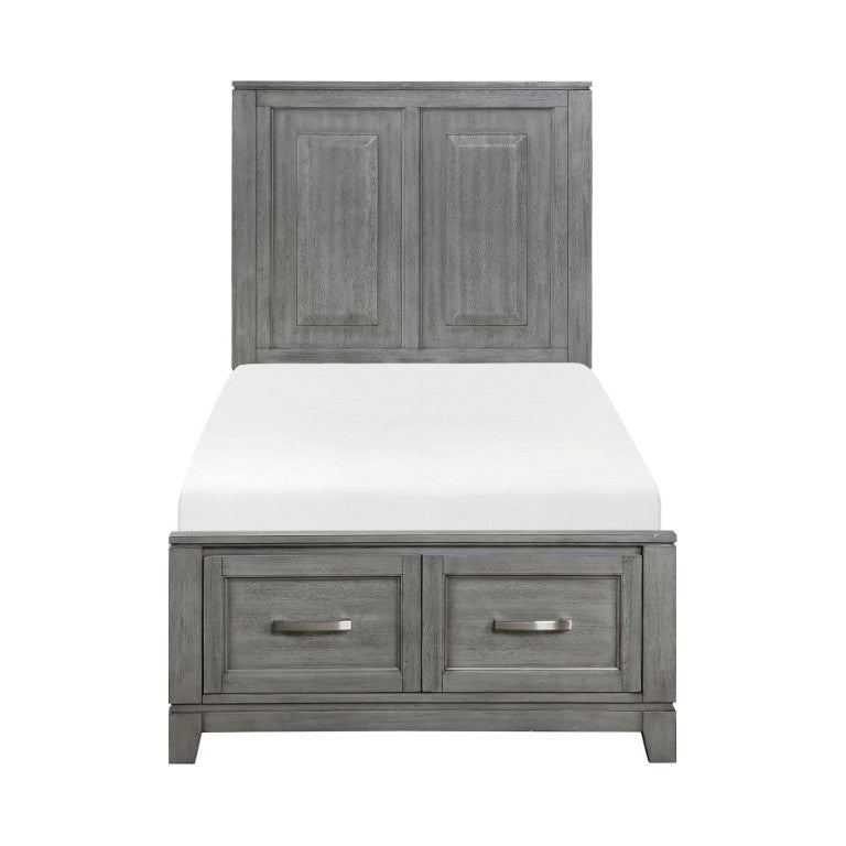 English Elm Gray Okume Veneer Twin Bedroom Set with Storage Bed Nightstand and Matching Chest B011S07885