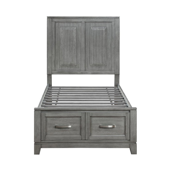 English Elm Gray Okume Veneer Twin Bedroom Set with Storage Bed Nightstand and Matching Chest B011S07885