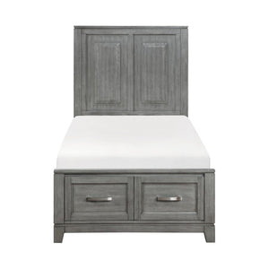 English Elm Gray Okume Veneer Twin Bedroom Set with Storage Footboard Dresser and Wall Mirror B011S07886