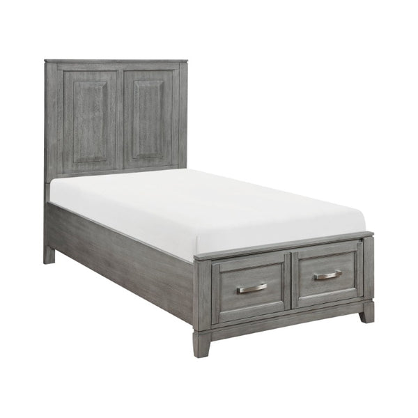 English Elm Gray Okume Veneer Twin Bedroom Set with Storage Footboard Dresser and Wall Mirror B011S07886
