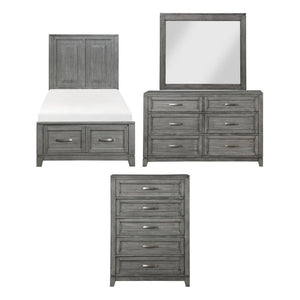 English Elm Gray Transitional Twin Bedroom Set with Okume Veneer Dresser Mirror and Storage Chest B011S07887