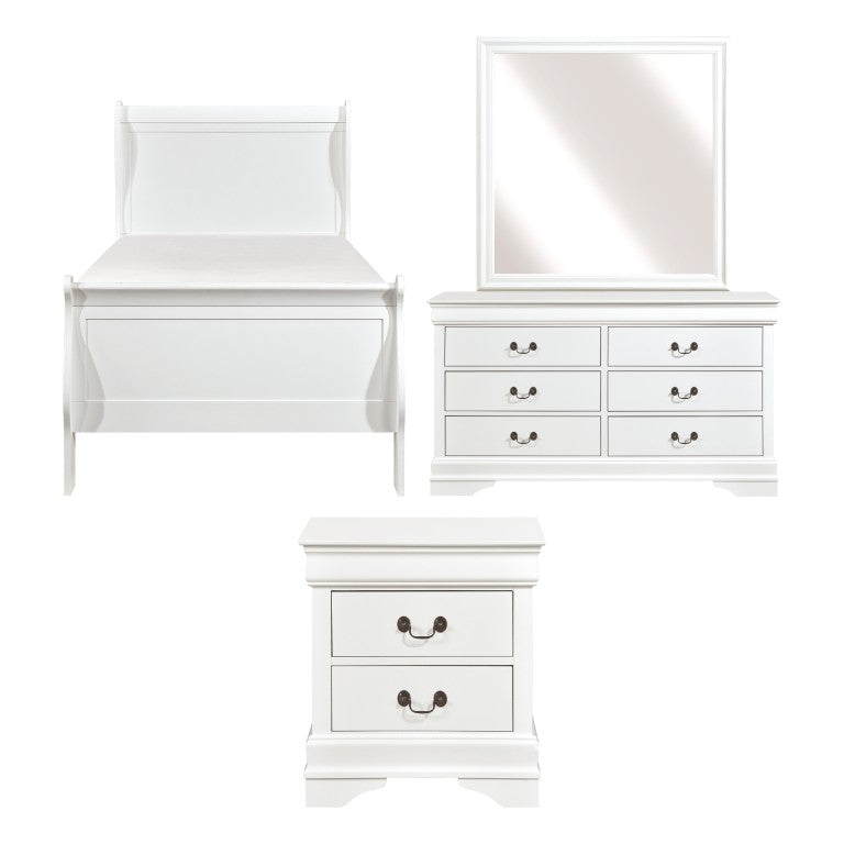 English Elm Cherry Louis Philippe White Four Piece Twin Bedroom Set with Sleigh Bed and Brass Hardware B011S08017
