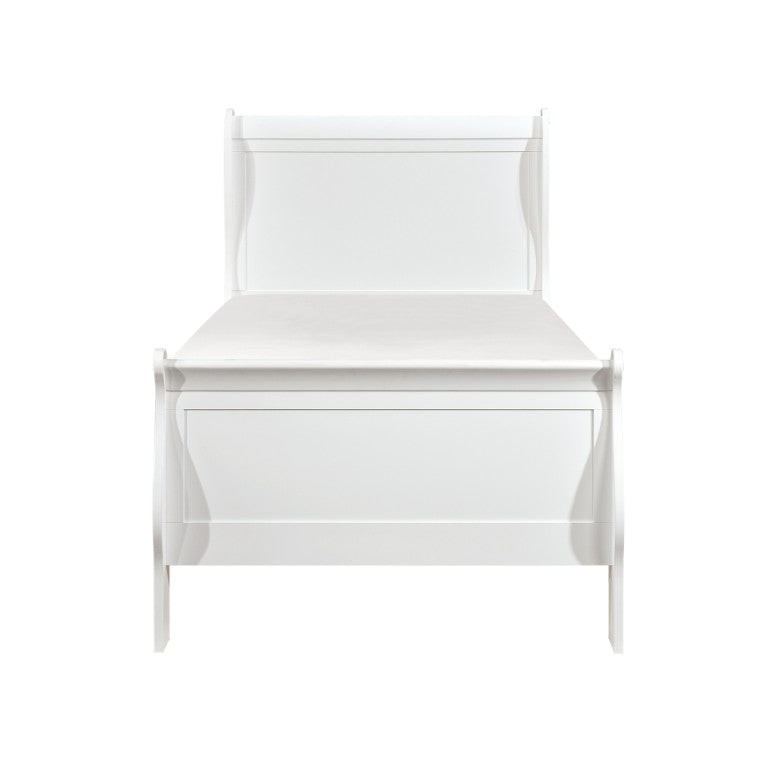 English Elm Cherry Louis Philippe White Four Piece Twin Bedroom Set with Sleigh Bed and Brass Hardware B011S08017
