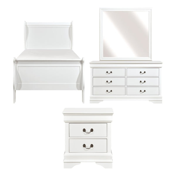 English Elm White Three Piece Bedroom Collection with Dresser Nightstand and Curved Mirror Frame White Twin Bed, Dresser, Mirror & 2 Nightstands B011S08018
