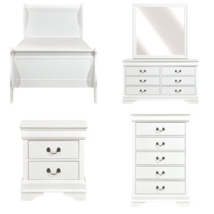 English Elm Cherry Louis Philippe Twin Sleigh Bed Set White Wood Finish with Brass Hardware 5-Piece B011S08019