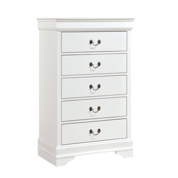 English Elm Cherry Louis Philippe Twin Sleigh Bed Set White Wood Finish with Brass Hardware 6-Piece B011S08020