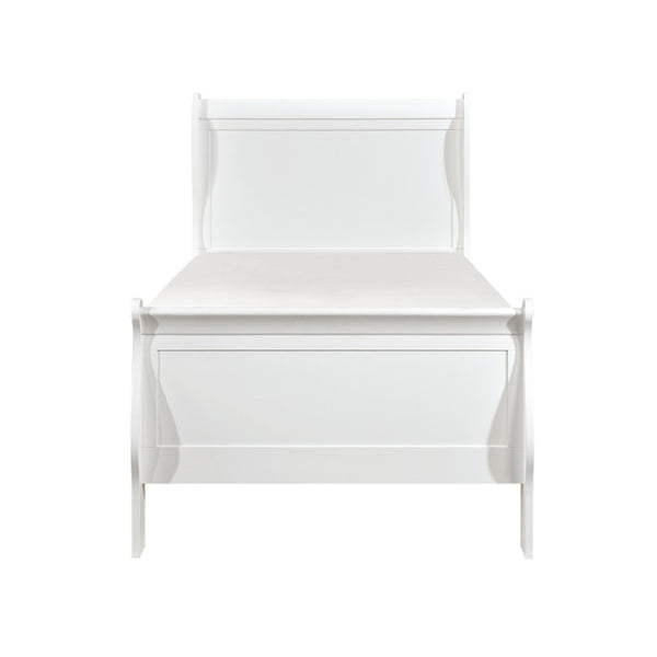 English Elm Cherry Louis Philippe Twin Sleigh Bed Set White Wood Finish with Brass Hardware 6-Piece B011S08020