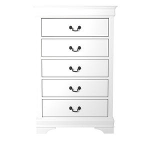 English Elm Cherry Louis Philippe Twin Sleigh Bed Set White Wood Finish with Brass Hardware 6-Piece B011S08020