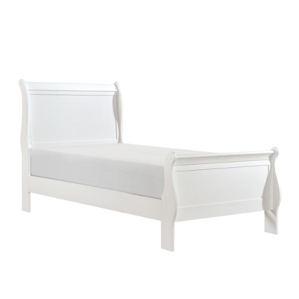 English Elm Cherry Louis Philippe Twin Sleigh Bed Set White Wood Finish with Brass Hardware 6-Piece B011S08020