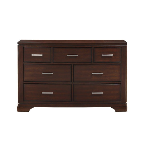 English Elm Cherry Finish California King Bedroom Set with Birch Veneer Bed Dresser Mirror Chest B011S08027