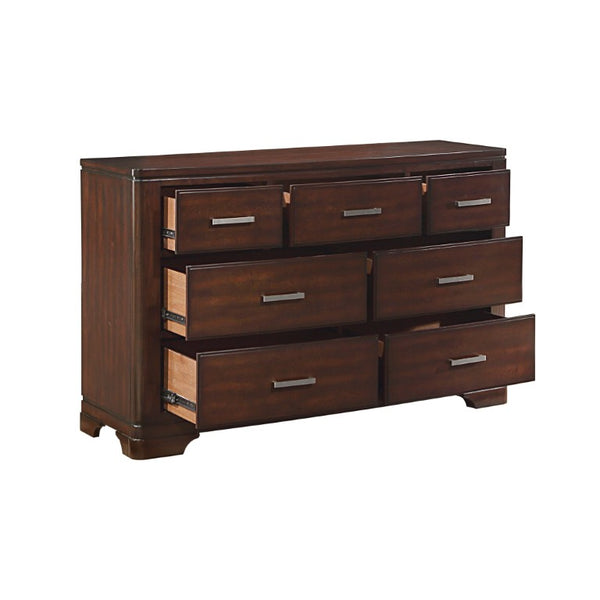 English Elm Cherry Finish California King Bedroom Set with Birch Veneer Bed Dresser Mirror Chest B011S08027