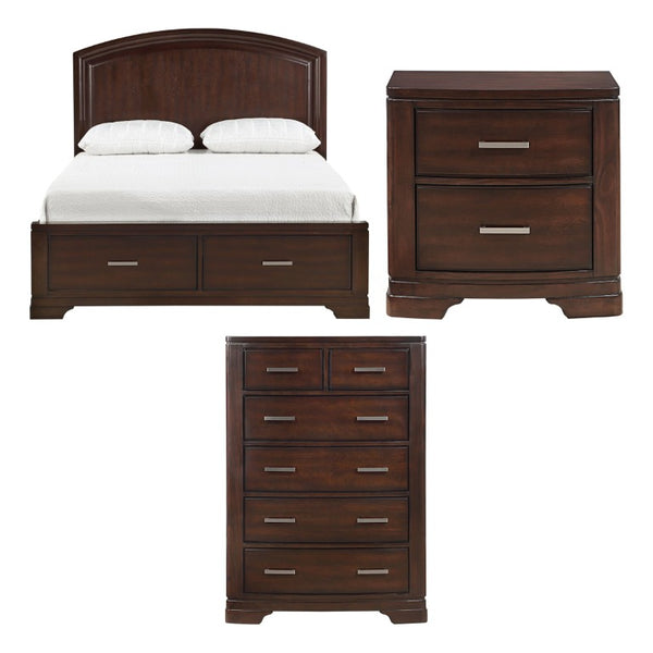 English Elm White Three Piece Bedroom Collection with Dresser Nightstand and Curved Mirror Frame Cherry Full Bed, Nightstand & Chest B011S08031