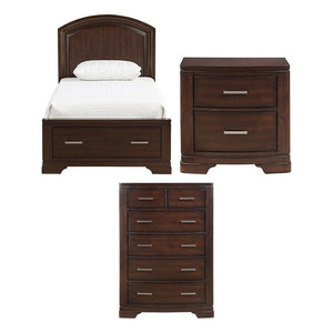 English Elm White Three Piece Bedroom Collection with Dresser Nightstand and Curved Mirror Frame Cherry Twin Bed, Nightstand & Chest B011S08034
