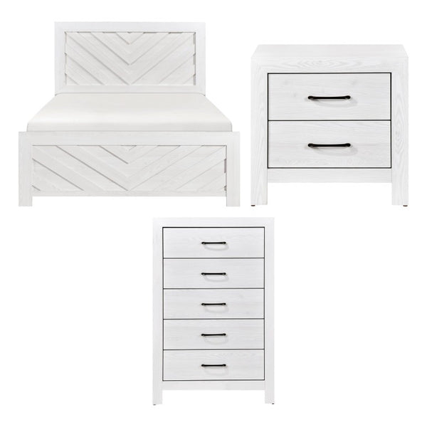 English Elm White Three Piece Bedroom Collection with Dresser Nightstand and Curved Mirror Frame White Eastern King Bed, Nightstand & Chest B011S08037