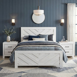 English Elm White Three Piece Bedroom Collection with Dresser Nightstand and Curved Mirror Frame White Eastern King Bed, Nightstand & Chest B011S08037