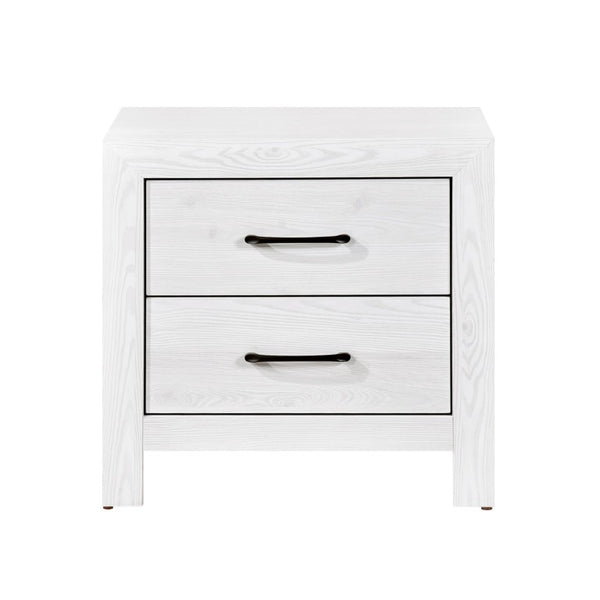 English Elm White Three Piece Bedroom Collection with Dresser Nightstand and Curved Mirror Frame White Eastern King Bed, Nightstand & Chest B011S08037