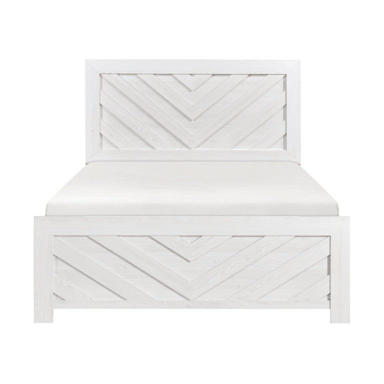 English Elm White Three Piece Bedroom Collection with Dresser Nightstand and Curved Mirror Frame White Eastern King Bed, Nightstand & Chest B011S08037