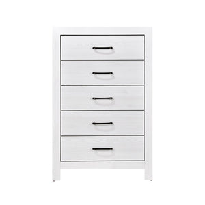 English Elm White Three Piece Bedroom Collection with Dresser Nightstand and Curved Mirror Frame White Eastern King Bed, Nightstand & Chest B011S08037
