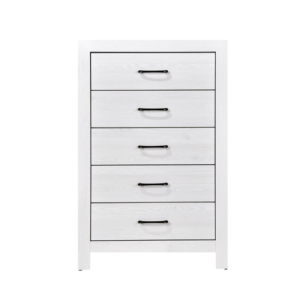 English Elm White Three Piece Bedroom Collection with Dresser Nightstand and Curved Mirror Frame White Eastern King Bed, Nightstand & Chest B011S08037