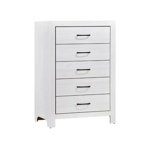 English Elm White Three Piece Bedroom Collection with Dresser Nightstand and Curved Mirror Frame White Eastern King Bed, Nightstand & Chest B011S08037