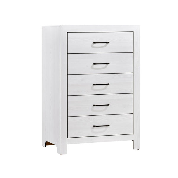 English Elm White Three Piece Bedroom Collection with Dresser Nightstand and Curved Mirror Frame White Eastern King Bed, Nightstand & Chest B011S08037
