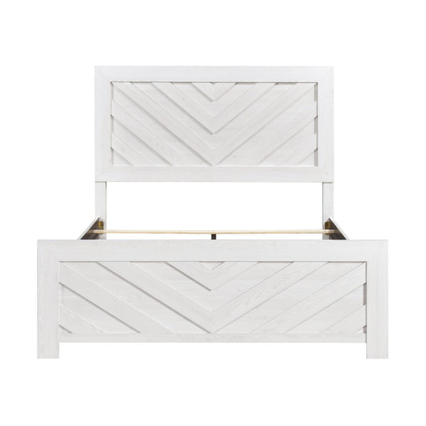 English Elm White Three Piece Bedroom Collection with Dresser Nightstand and Curved Mirror Frame White Eastern King Bed, Nightstand & Chest B011S08037