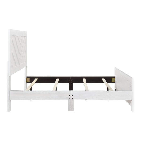 English Elm White Three Piece Bedroom Collection with Dresser Nightstand and Curved Mirror Frame White Eastern King Bed, Nightstand & Chest B011S08037