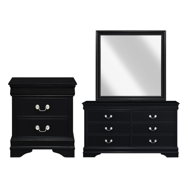 English Elm Black Louis Philippe Bedroom Set Okume Veneer Dresser Mirror and Nightstand Trio B011S08046