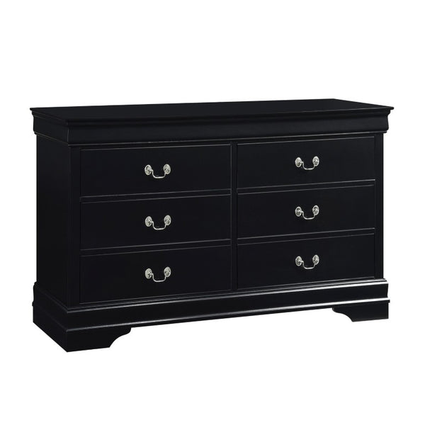 English Elm Black Louis Philippe Bedroom Set Okume Veneer Dresser Mirror and Nightstand Trio B011S08046
