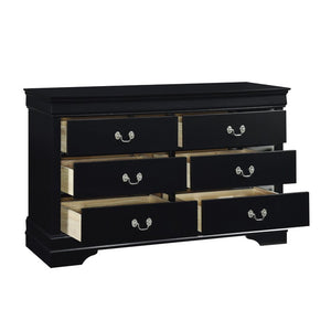English Elm Black Louis Philippe Bedroom Set Okume Veneer Dresser Mirror and Nightstand Trio B011S08046