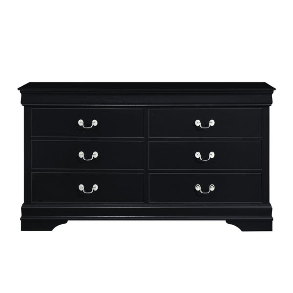 English Elm Black Louis Philippe Bedroom Set Okume Veneer Dresser Mirror and Nightstand Trio B011S08046