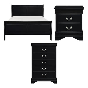 English Elm Black Louis Philippe Sleigh Bedroom Collection with Okume Veneer and Antique Nickel Eastern King Bed, Nightstand & Chest B011S08047