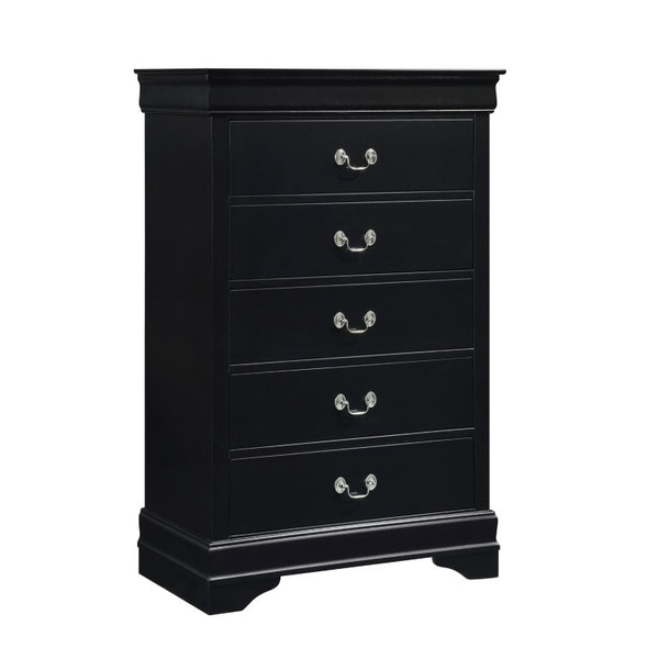 English Elm Black Louis Philippe Sleigh Bedroom Collection with Okume Veneer and Antique Nickel Eastern King Bed, Nightstand & Chest B011S08047