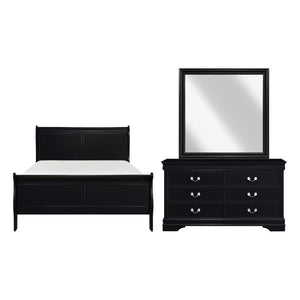 English Elm Black Louis Philippe Sleigh Bedroom Collection with Okume Veneer and Antique Nickel California King Bed, Dresser & Mirror B011S08051