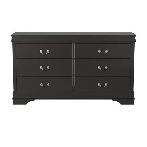 English Elm Black Louis Philippe Sleigh Bedroom Collection with Okume Veneer and Antique Nickel California King Bed, Dresser & Mirror B011S08051