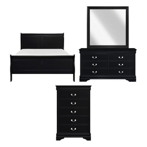 English Elm Black Louis Philippe Sleigh Bedroom Collection with Okume Veneer and Antique Nickel Queen Bed, Dresser, Mirror & Chest B011S08055
