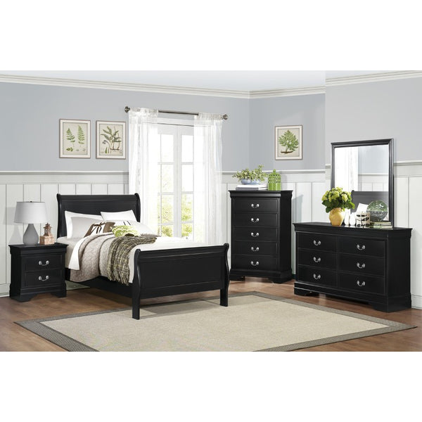 English Elm Black Louis Philippe Sleigh Bedroom Collection with Okume Veneer and Antique Nickel Queen Bed, Dresser, Mirror & Chest B011S08055