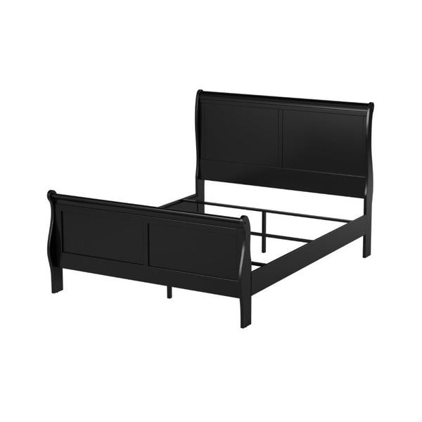 English Elm Black Louis Philippe Sleigh Bedroom Collection with Okume Veneer and Antique Nickel Queen Bed, Dresser, Mirror & Chest B011S08055
