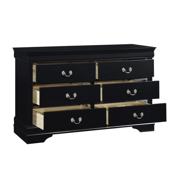 English Elm Black Louis Philippe Sleigh Bedroom Collection with Okume Veneer and Antique Nickel Queen Bed, Dresser, Mirror & Chest B011S08055