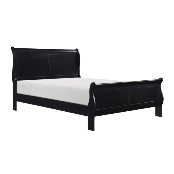 English Elm Black Louis Philippe Sleigh Bedroom Collection with Okume Veneer and Antique Nickel Full Bed, Dresser & Mirror B011S08057