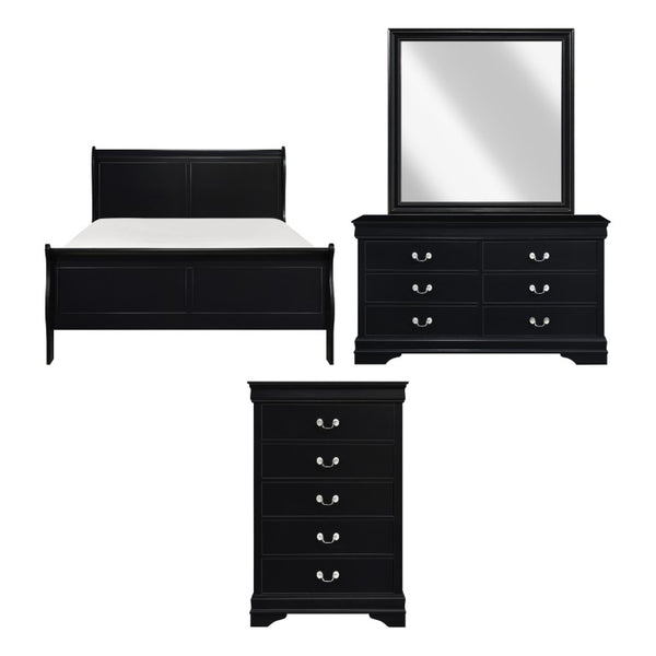 English Elm Black Louis Philippe Sleigh Bedroom Collection with Okume Veneer and Antique Nickel Full Bed, Dresser, Mirror & Chest B011S08058