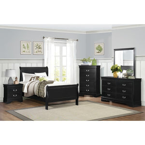 English Elm Black Louis Philippe Sleigh Bedroom Collection with Okume Veneer and Antique Nickel Full Bed, Dresser, Mirror & Chest B011S08058