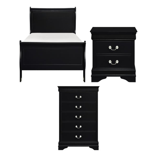 English Elm Cherry Louis Philippe Sleigh Bedroom Set Okume Veneer Black Finish Three Piece Twin B011S08059