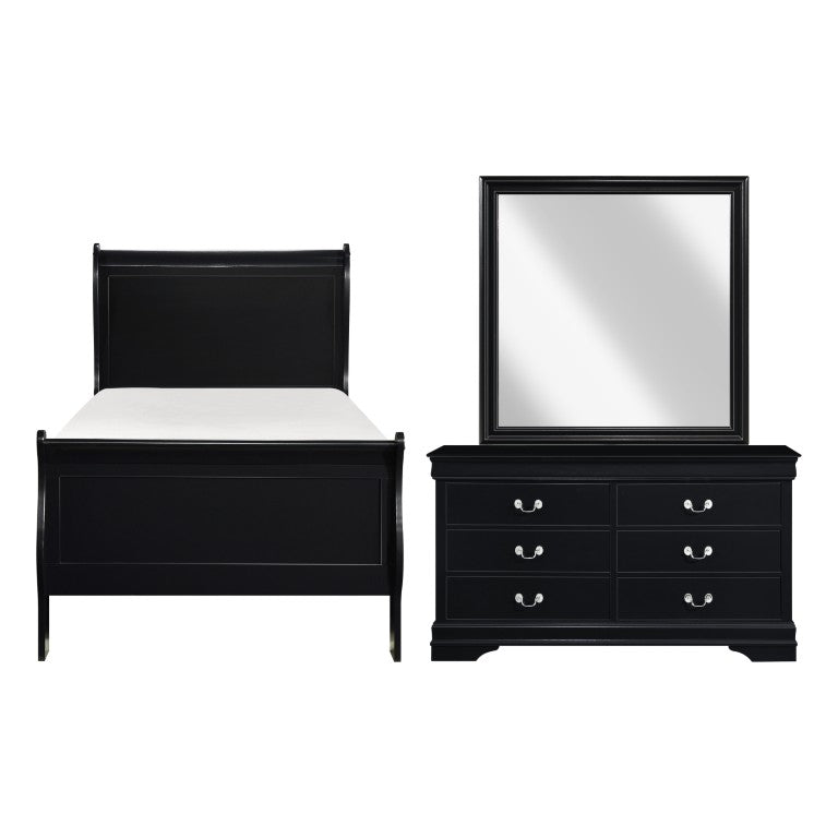 English Elm Cherry Mayville Louis Philippe Twin Sleigh Bed Dresser Mirror Set Black Finish B011S08060
