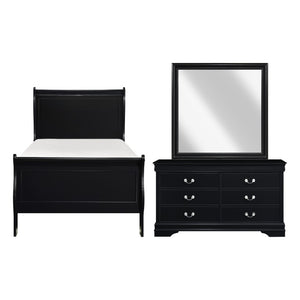 English Elm Cherry Mayville Louis Philippe Twin Sleigh Bed Dresser Mirror Set Black Finish B011S08060