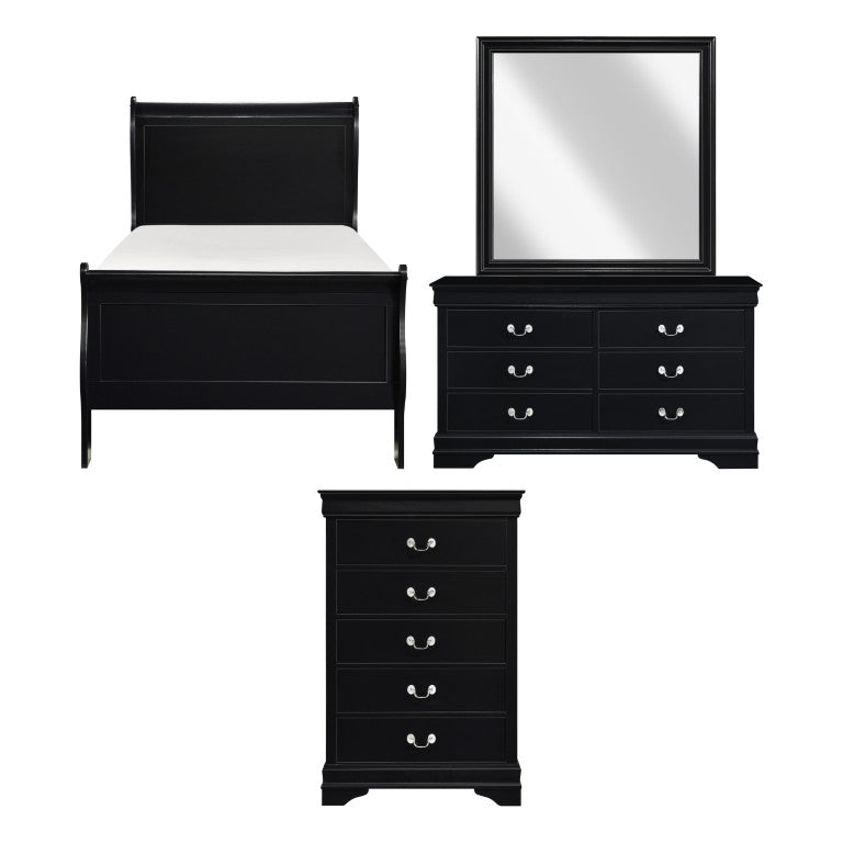 English Elm Cherry Louis Philippe Twin Bedroom Set with Okume Veneer and Antique Nickel Accents B011S08061