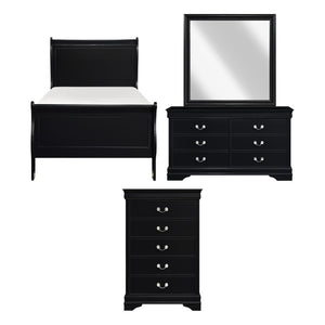 English Elm Cherry Louis Philippe Twin Bedroom Set with Okume Veneer and Antique Nickel Accents B011S08061