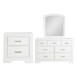 English Elm White Three Piece Bedroom Collection with Dresser Nightstand and Curved Mirror Frame White Nightstand, Dresser & Mirror B011S08062