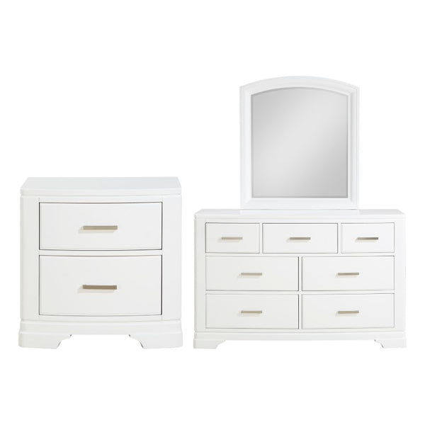 English Elm White Three Piece Bedroom Collection with Dresser Nightstand and Curved Mirror Frame White Nightstand, Dresser & Mirror B011S08062