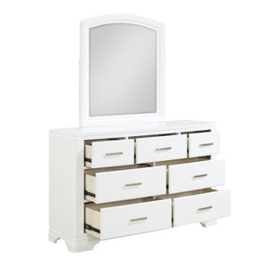 English Elm White Three Piece Bedroom Collection with Dresser Nightstand and Curved Mirror Frame White Nightstand, Dresser & Mirror B011S08062